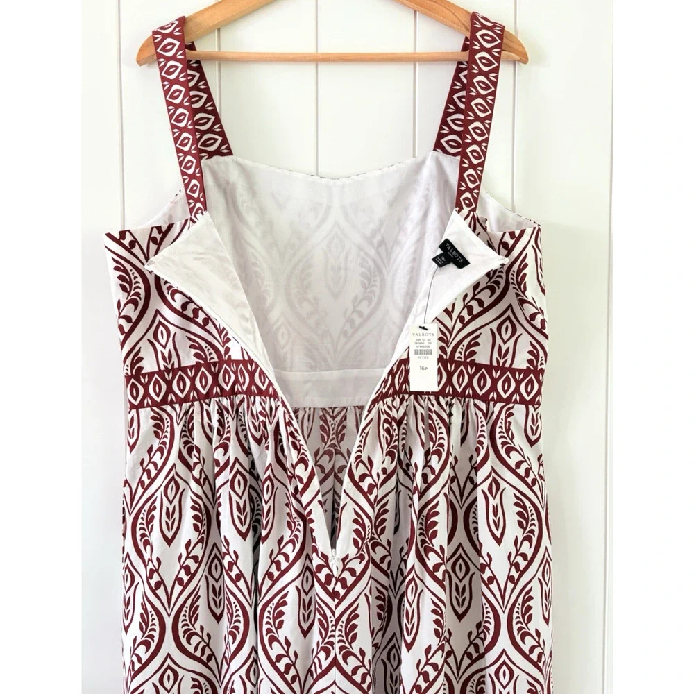 Talbots Modern Cotton Poplin Fit & Flare Maxi Dress Bohemian Medallion 16 Petite - Picture 7 of 10